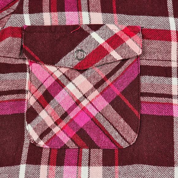 Pink Flannel Plaid Womens Size 7-9 Long Sleeve Shirt Button Tab Sleeve - Picture 3 of 16